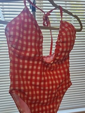 Red and White Gingham One-Piece Swimsuit